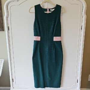 Boden Green and Pink Sheath Midi Dress Crew Neck Sleeveless